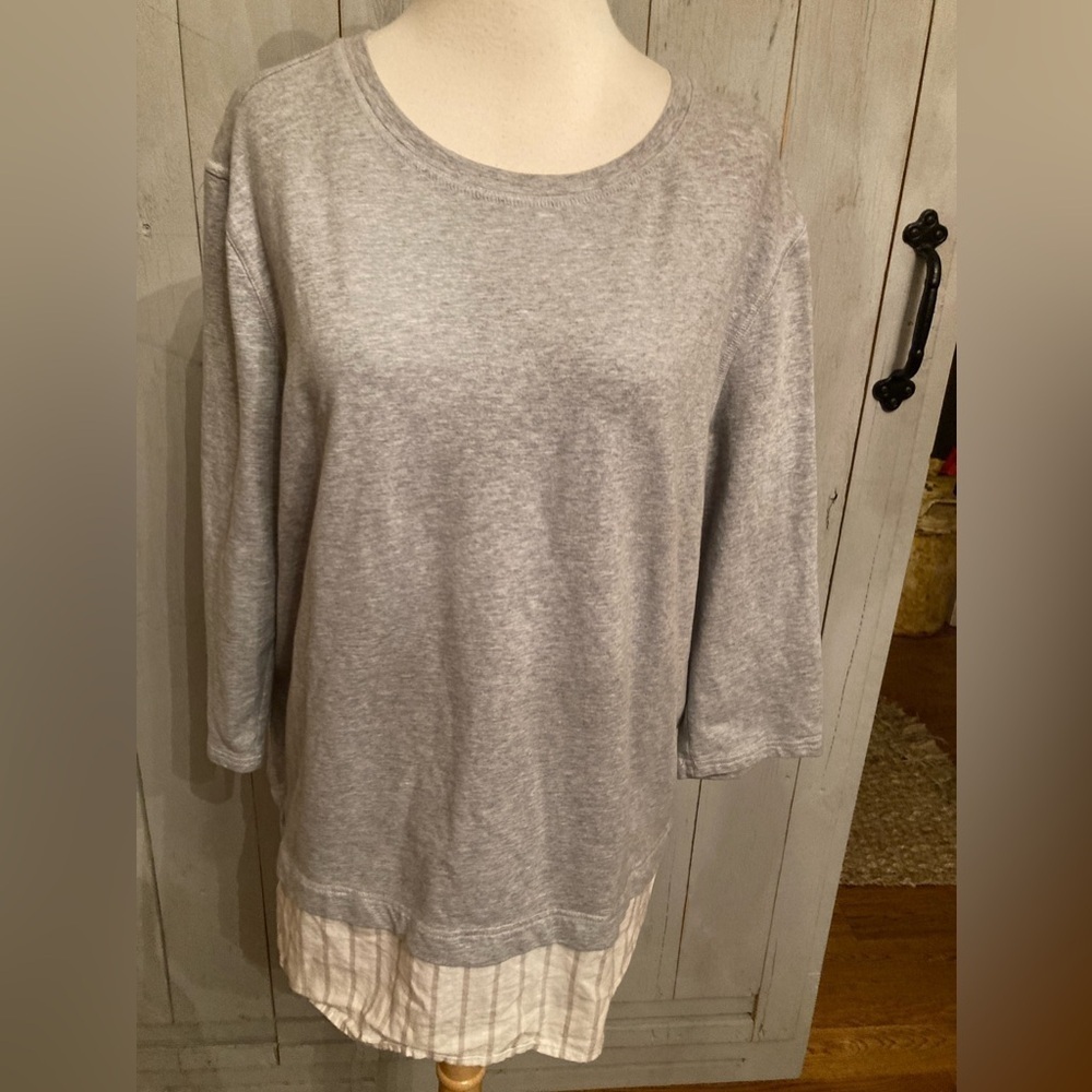 Tyler Boe overlay Top Blouse Sweater Grey‎ And cream Stripe sz XL